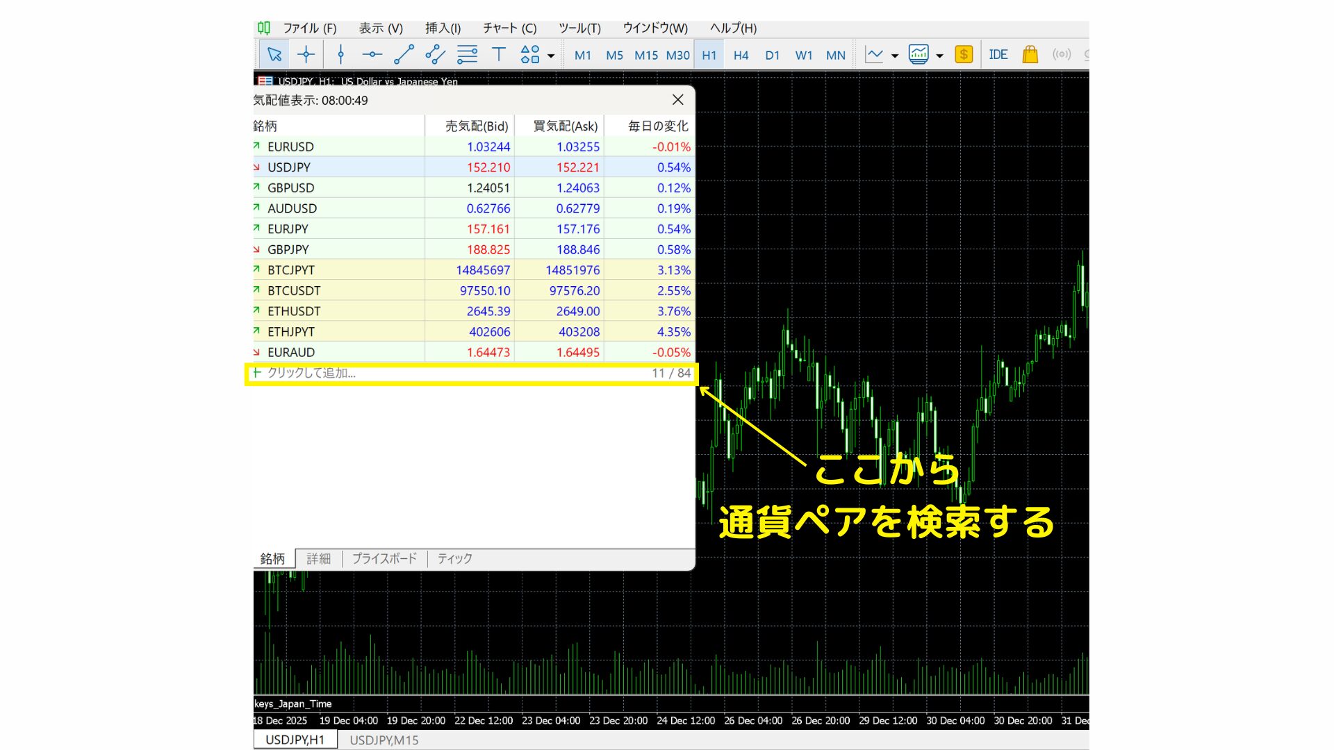 通貨ペアの検索方法