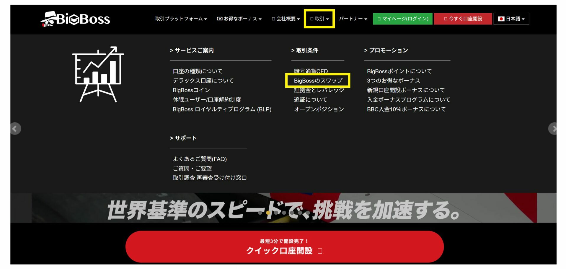 bigbossトップページからスワップポイント一覧への遷移