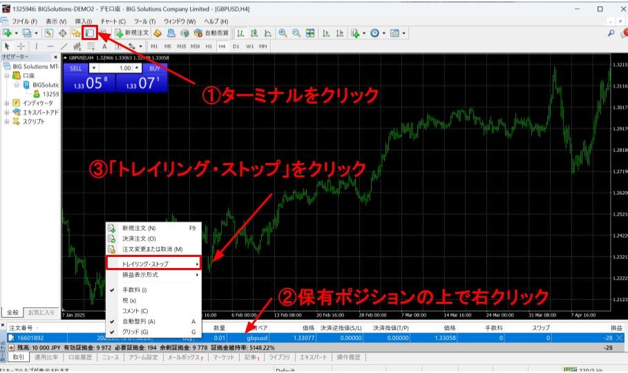 トレーリングストップ注文のやり方