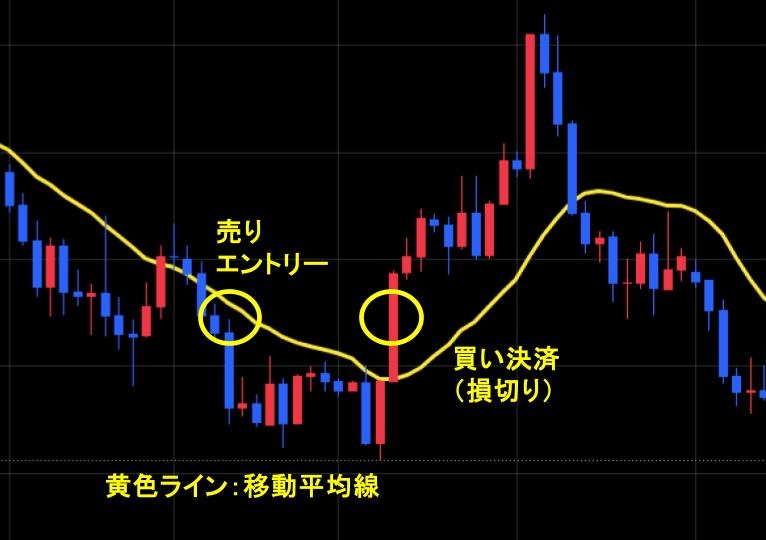 価格が移動平均線を下から上に抜けたタイミングを損切りの目安