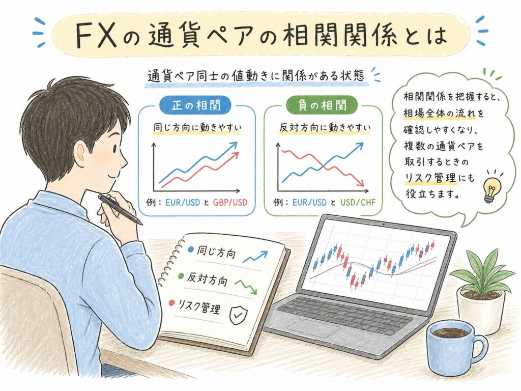 FXの通貨ペアの相関関係とは、通貨ペア同士の値動きに関係がある状態