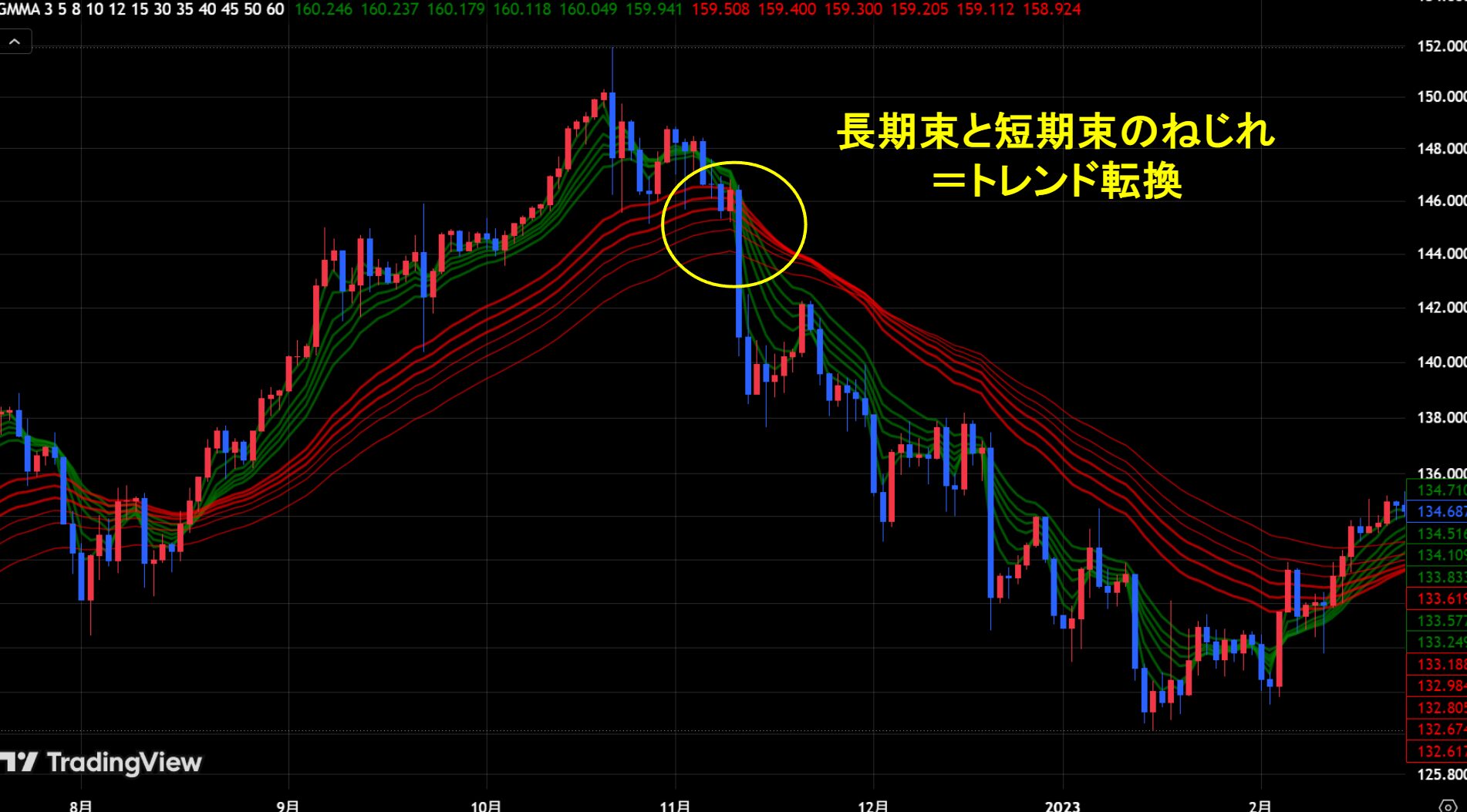 GMMAの見方 トレンド転換のタイミング