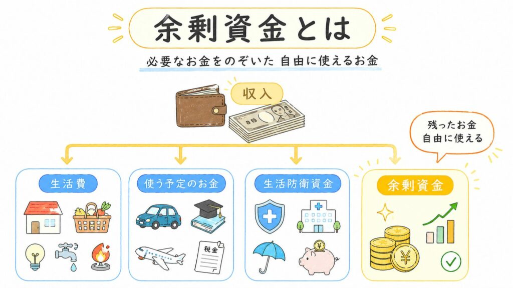余剰資金とは、必要なお金をのぞいた「自由に使えるお金」