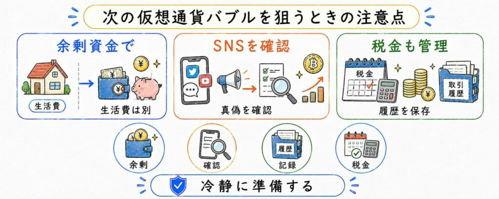 次の仮想通貨バブルを狙うときの注意点