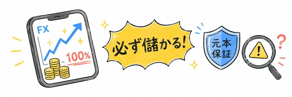 必ず儲かるや元本保証などの勧誘文句を使っていないか