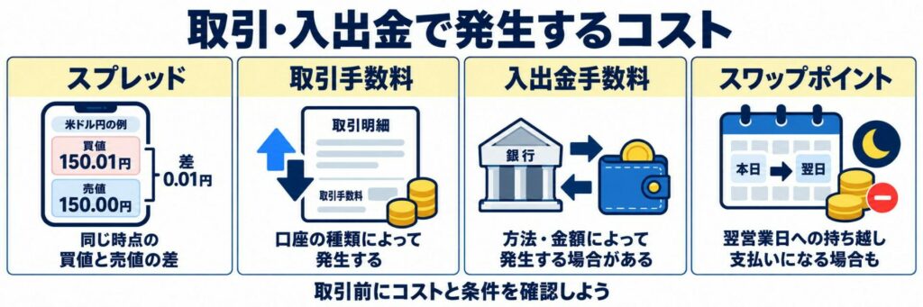 取引・入出金で発生するコスト