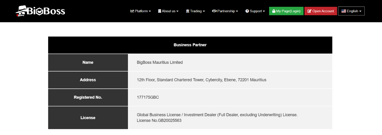 BigBoss Mauritius Limitedの保有金融ライセンス
