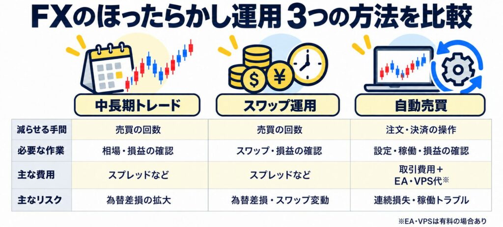 FXをほったらかしに近い形で運用する3つの方法