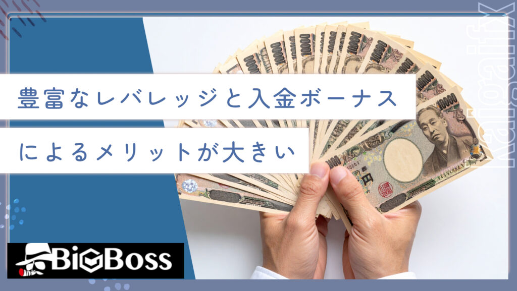 豊富なレバレッジと入金ボーナスによるメリットが大きい