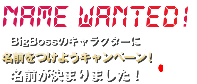 BigBossのキャラクターに名前をつけようキャンペーン！名前が決まりました！