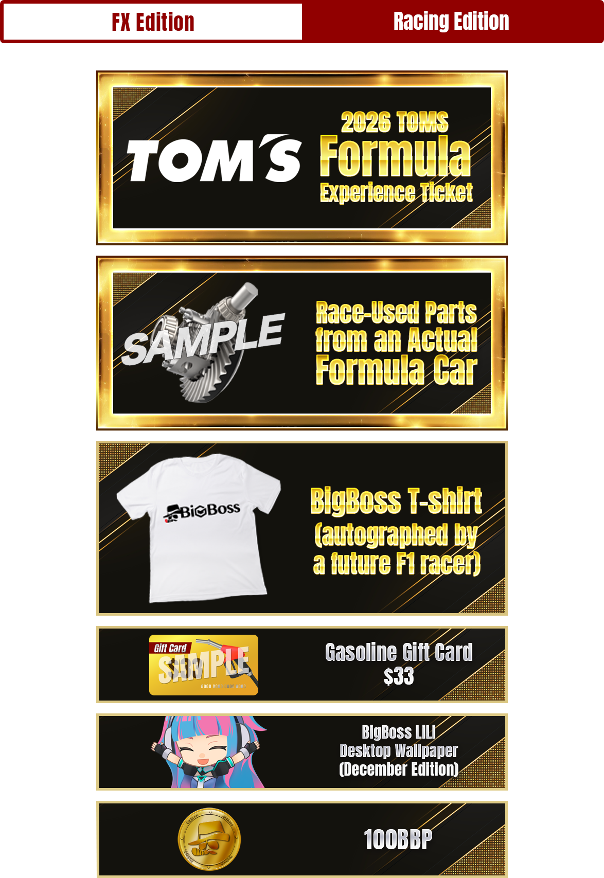 ep2Racing Edition Prize Lineup