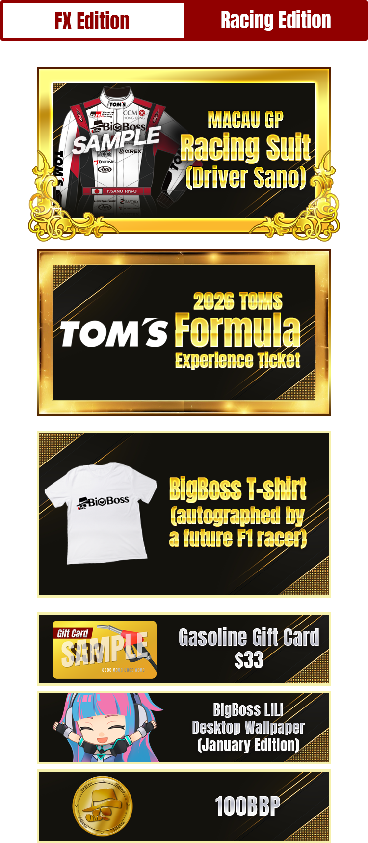 ep3 Racing edition prize lineup