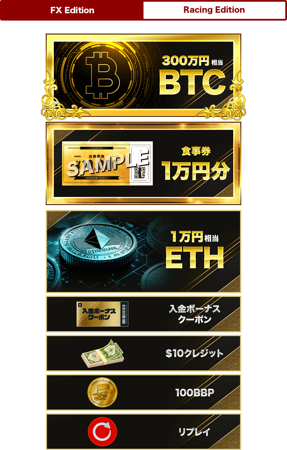 FXエディション賞品ラインナップ