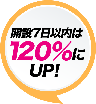 開設7日以内は120%にUP!