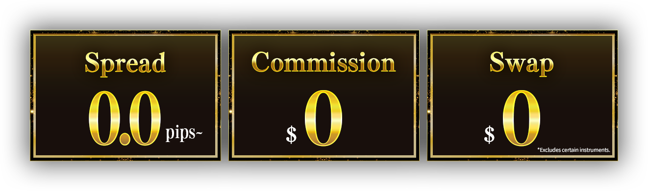Spread 0.0 pips~, Commission $0, Swap $0