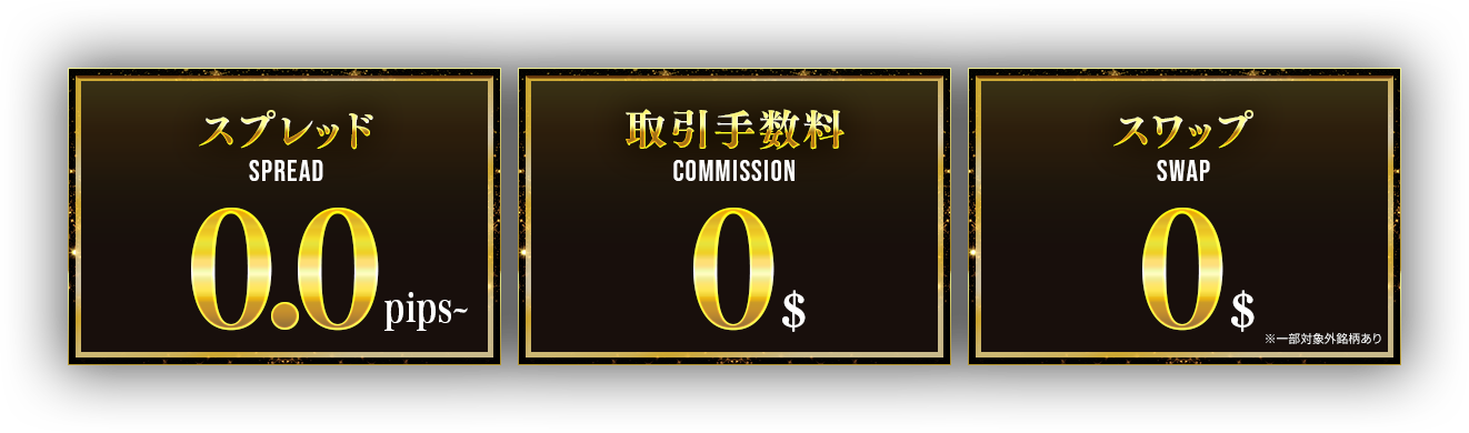スプレッド0.0pips~、取引手数料0円、スワップ0円